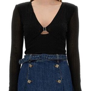 Self portrait rhinestone embellished v neck top